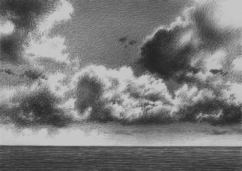 Clouds Perspective Drawing, Thunder Clouds Drawing, Clouds Drawing Aesthetic, Pen Clouds, Clouds Sketch, Storm Drawing, Cloud Sketch, Night Sky Drawing, Rain Drawing