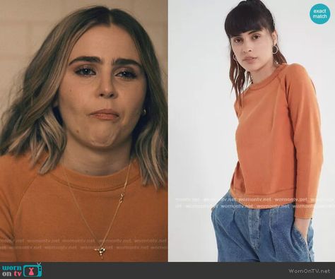 Annie’s orange sweatshirt on Good Girls. Outfit Details: https://wornontv.net/213514/ #GoodGirls Annie Marks, One Night In Bangkok, Mae Whitman, Orange Sweatshirt, Good Girls, Girls Style, Detailed Sweater, Girls Outfits, Other Outfits