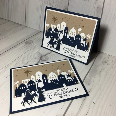 Winter Cards Handmade, Night In Bethlehem, Nativity Christmas Cards, Bethlehem Christmas, Homemade Holiday Cards, Tool Tips, Religious Christmas Cards, Homemade Christmas Cards, Stampin Up Christmas Cards