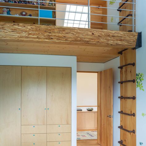 The Right House v1.0 - Contemporary - Kids - Other - by Harry Hunt Architects | Houzz Ladder To Loft Space Saving, Loft Stairway Ideas, Ladder Built Into Wall, Ladder To Attic Ideas, Tiny House Ladder Ideas, Wall Ladder To Loft, Loft Ladder Ideas Space Saving, Play Cupboard, Mezzanine Ladder