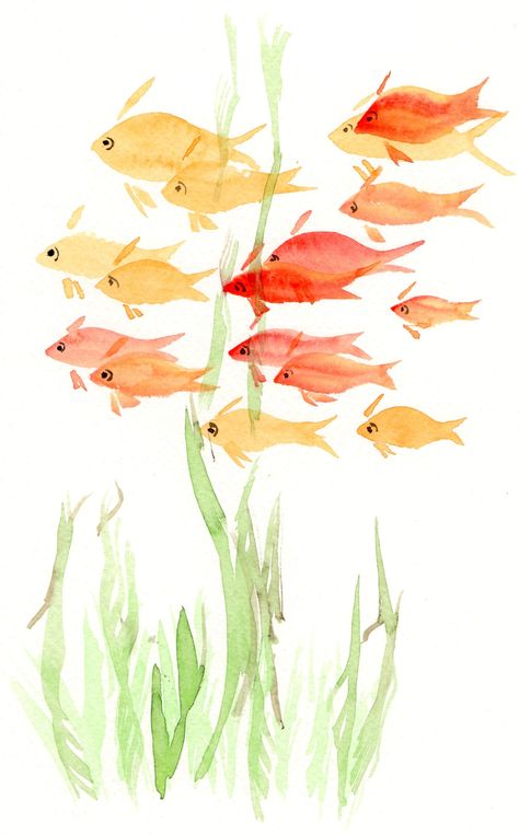 Simple #fish - example of painting without drawing in #watercolour Watercolor Fish Painting Simple, Watercolour Plants Simple, Watercolour Fish Easy, Fish Watercolor Painting Easy, Watercolor Fish Simple, Simple Fish Painting, Watercolor Animals Simple, Aquatic Watercolor, Watercolour Inspiration Simple