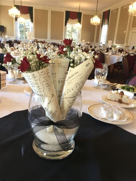 pastor retirement centerpiece images - Yahoo Search Results Music Theme Dinner Party, Dueling Pianos Party Decor, Academic Banquet Decorations, Appreciation Banquet Ideas, Jazz Centerpiece Ideas, Music Themed Table Decorations, Music Table Centerpieces, Band Centerpiece Ideas, Pastor Appreciation Themes