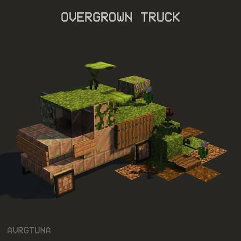 Minecraft | Builds | Tutorials on Instagram: “Check out this overgrown vehicle! This would look awesome in an abandoned village! Could you build this? Author: @avrgtuna Follow if…” Minecraft Spruce Forest Builds, Medival Minecraft Buildings, Mushrooms Minecraft, Minecraft Building Designs, Mc Builds, Minecraft Redstone, Minecraft Seed, Minecraft Interior, Abandoned Village