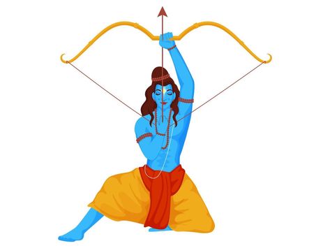 Illustration of Lord Rama Holding Bow Arrow on White Background. Ram With Bow And Arrow, Ram Aayenge, Ram Clipart, Carousel Post, Lord Ram, Bow Art, Lord Rama, Bow Arrow, Arrow Tattoo