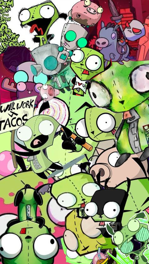 #myfirstshuffle #gir Gir Wallpapers, Invader Zim Wallpapers, Scenecore Kandi, Gir Invader Zim, Invader Zim Characters, Scene Wallpaper, Scene Core, Wallpapers Phone, Scene Kids