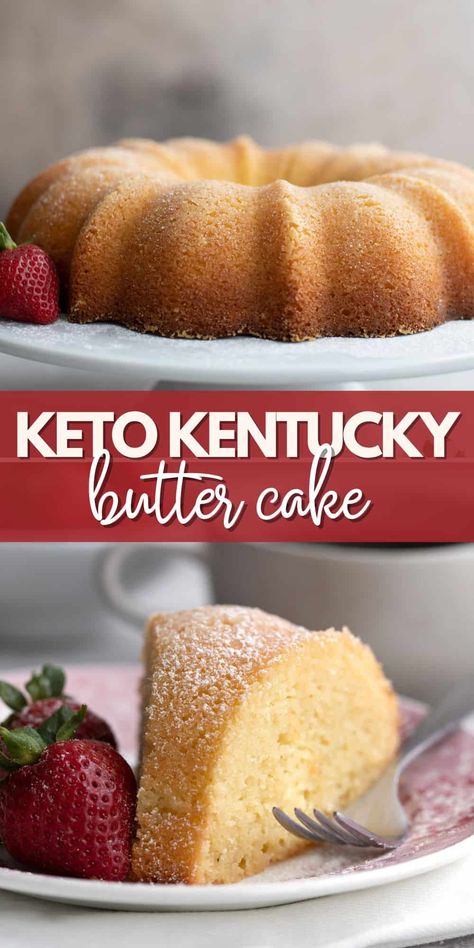 The original and STILL the best! This amazing keto Kentucky Butter Cake will blow your mind. It's one of the best grain-free and sugar-free cakes around, and only 3g net carbs per serving. #lowcarb #keto #sugarfree #grainfree #ketodessert #ketocake #kentuckybuttercake Sugar Free Pound Cake Recipe, Buttery Pound Cake, Butter Cake Cookies, Kentucky Butter Cake, Sugar Free Cake, Low Carb Cake, Yummy Healthy Breakfast, Butter Cake Recipe, Sweet Butter