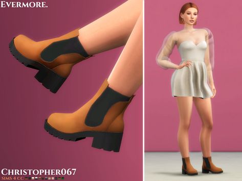 Sims 4 — Evermore Boots / Christopher067 by christopher0672 — This is a fashionable pair of leather Chelsea boots. #featuredartist Winter Shoes Boots, Rieker Boots, Sims 4 Cc Shoes, Sims 4 Teen, Zara Jumpsuit, Sims 4 Mods Clothes, Best Sims, Dress Hairstyles, Cc Sims