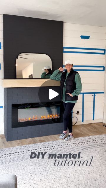 Liz Pacini | DIY + Affordable Home Decor on Instagram: "DIY mantel tutorial 🙌🏻 this was my first time doing mitered corners! If I can do it, you can too! 😂 I’ll be using a similar method for floating shelves on either side of the fireplace.. stay tuned 😊

Tools and supplies are linked on my LTK!

#doityourself #diyhome #fireplaceremodel #diyfireplace #mantel #homeremodel" Fireplace Without Mantle, Floating Fireplace Mantel, Floating Mantle, Diy Mantel, Floating Fireplace, Floating Mantel, Fireplace Remodel, Diy Fireplace, Instagram Diy