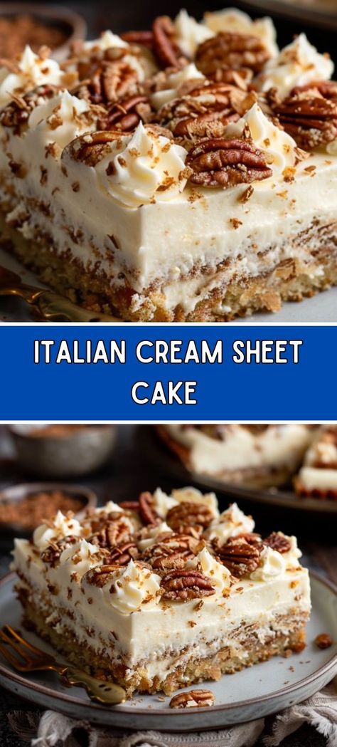 Italian Cream Sheet Cake 5 Layer Dessert, Easy Big Desserts, Heaven And Hell Sheet Cake 12 Tomatoes, Bavarian Cake Recipes, White Chocolate Sheet Cake, Sheet Pan Christmas Desserts, Easy Beautiful Cakes, 9x13 Dessert Recipes, Best Sheet Cake Recipes