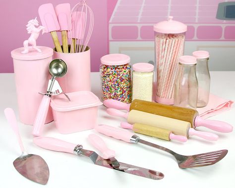 Pink Baking Supplies, Pink Baking Tools, Cute Baking Supplies, Pink Kitchen Utensils, Clay Pizza Oven, Bakery Tools, Baking Room, Pink Baking, Rustic Outdoor Kitchens