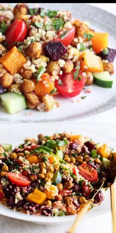 Vegetarian Quinoa Salad, Moroccan Chickpea Salad, Quinoa Chickpea Salad, Moroccan Chickpea, Moroccan Salad, Plant Proteins, Salad Vegetarian, Vegetarian Quinoa, Resep Salad