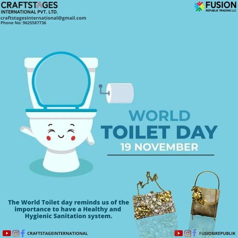 On World Toilet Day, let us highlight the importance of sanitation & hygiene in preventing infectious diseases & improving public health. #WorldToiletDay. #worldtoiletday #worldtoiletday2021 #toiletday #toiletpaperchallenge￼ #hygiene #sanitation #health #publikhealth #savachbharat #savachbharatabhiyaan #bagscompany #bagsonline #bagscollection #bagsofinstagram #bagsforsale #bagsmanufacturer #bagwholesaler #wholesalemarkets #wholesaleprices #manufacturers #handcraft #handmadebagseller #madeinindia World Toilet Day Poster, World Homeopathy Day Poster, Toilet Day, World Toilet Day, Public Health, Handmade Bags, Bag Sale, Marketing, Health