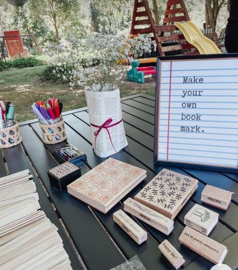 Book Club Ideas Hosting, Book Exchange Party, Bookstore Wedding, Small Bookstore, Book Themed Birthday Party, Storybook Party, Bookstore Ideas, Book Club Parties, Book Themed Party