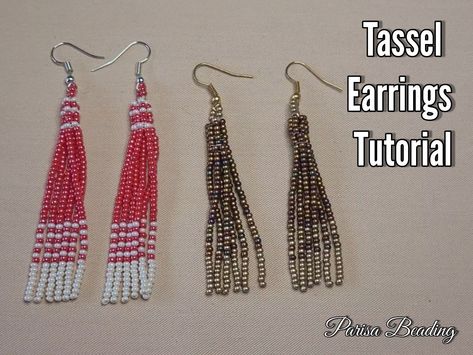 Beaded Tassel Earrings Tutorial, Tassle Earrings Diy, Tassel Earrings Tutorial, Diy Beaded Tassel, Seed Bead Tassel Earrings, Fringe Earrings Diy, Seed Beaded Earrings, Seed Bead Crafts, Earrings Tutorial