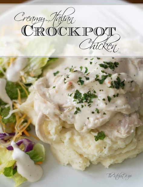 With only a few humble ingredients, this Creamy Italian Crockpot Chicken is the PERFECT meal for a busy weeknight or any night for that matter. Give it a try tonight! Creamy Italian Chicken Crockpot, Italian Crockpot Chicken, Crock Pot Italian Chicken, Crockpot Chicken Recipe, Italian Chicken Crockpot, Creamy Italian Chicken, Homemade Mashed Potatoes, Easy Crockpot Dinners, Pasta Side Dishes