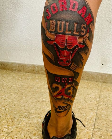 Nba Tattoos For Men, Chicago Sports Tattoo, Jordan Tattoo Ideas, Nba Tattoo, Michael Jordan Tattoo, Bulls Tattoo, Chicago Bulls Tattoo, Adidas Logo Art, Jordan Tattoo