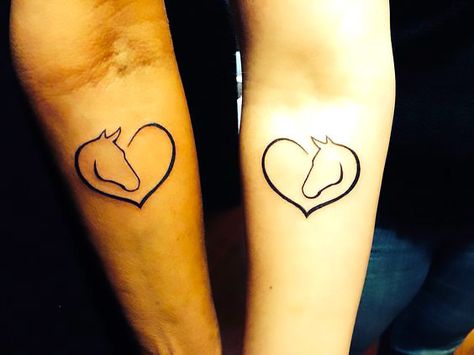 A beautiful and meaningful tattoo that bounds two people in love. Represent freedom, devotion and strength. Horse Heart Tattoo, Horse Tattoo Design, Cowgirl Tattoos, Matching Best Friend Tattoos, Mother Tattoos, Парные Тату, Horse Tattoo, E Tattoo, Best Friend Tattoos