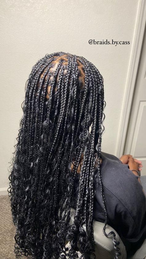 bohemian knotless braids with curly ends | hoco hairstyles | hoco • braids.by.cass on ig #braidedhairstylesforblackwomen #hoco #hocohairstyles #pictureday Hoco Braids, Small Bohemian Knotless, Small Bohemian Knotless Braids, Braids Curly Ends, Knotless Braids With Curly Ends, Bohemian Knotless Braids, Braids With Curly Ends, Bohemian Knotless, Curly Hair Braids