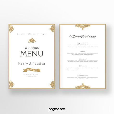 Golden European Retro Pattern Double Sided Wedding Menu Diy Wedding Menu, European Pattern, Printable Menu Template, Printable Wedding Menu, Menu Wedding, Certificate Design Template, Jewel Tone Wedding, Pattern Wedding, Wedding Menu Template