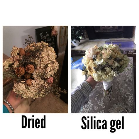 Ladies- bury your bouquets in Silica Gel- worth the time and money!! Here is a bridesmaids bouquet that was hung to dry versus my bouquet which was virtually the same but I cut it up and buried the flowers and stems separately in silica gel and reassembled. Useful since I didn't plan what to do with my bouquet and was scrambling after the fact to decide what to do. What To Do With Flowers After Wedding, Wedding Bridesmaids Bouquets, Wedding Bridesmaid Bouquets, Drying Flowers, Wedding Shadow Box, Crystal Wedding Dress, Wedding Bouquet Preservation, Bridesmaids Bouquet, Bouquet Preservation