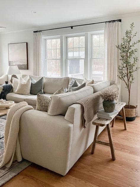 Sectional sofa, pottery barn sofa in 2022 | Decor home living room, Home living room, Living room decor apartment Oak Floor Living Room, Triple Window, Living Room Wood Floor, New House Living Room, Oak Wood Floors, Neutral Living Room, Decor Home Living Room, Living Room Inspo, Living Room Style