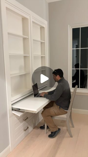 Closet Desk With Doors, Wardrobe With Study Table Design L Shape, Bookshelf With Pull Out Desk, Closet Built In Desk, Hidden Desk Built In, Pull Out Desk Built Ins, Diy Corner Desk With Storage, Walk In Closet Office Combo, California Closets Office