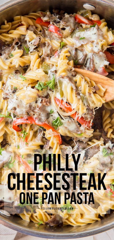 Chicken Philly Cheesesteak Pasta, Chicken Cheesesteak Pasta, Philly Cheesesteak Pasta Bake, Cheesesteak Pasta Bake, Cheesteak Pasta, One Pan Pasta Recipes, Philly Cheesesteak Pasta, Cheesesteak Pasta, Pan Pasta