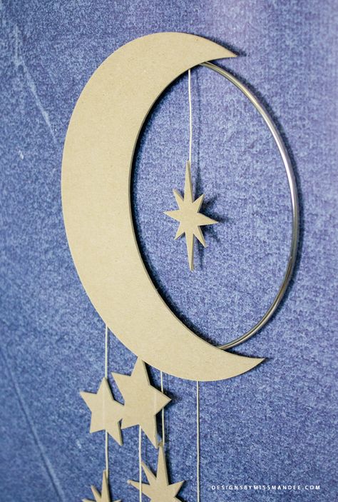 Celestial Diy Decor, Moon Hanging Decor Diy, 3d Moon Diy, Moon And Star Hanging Decor, Ramadan Wreath, Moon Decorations, Moon And Star Mobile, Ramadan Moon Decoration, Star Wall Hanging