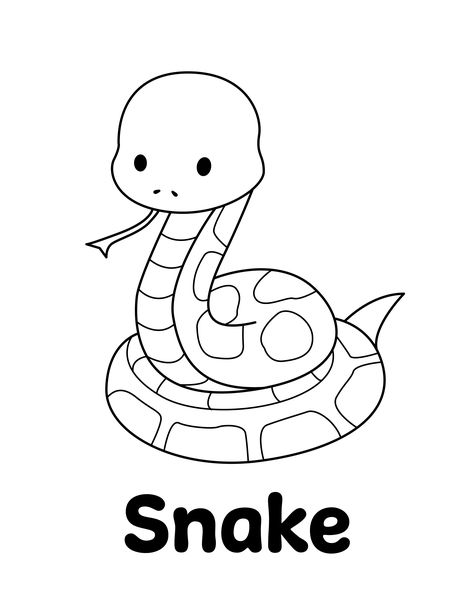 Snake Coloring Page from LittleBeeFamily.com Snake Outline, Baby Reptile, Chibi Coloring, Cartoon Snake, Zoo Animal Coloring Pages, Zoo Animal Crafts, Flamingo Pictures, Snake Coloring Pages, Flamingo Color