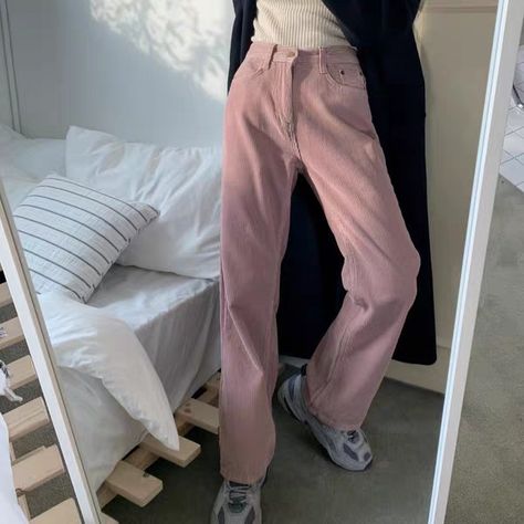 Straight Pants Outfit Casual, Pink Pants Outfit Spring, Straight Pants Outfit, Pink Pants Outfit, Aesthetic Pants, Corduroy Pants Outfit, Chinese Clothes, Corduroy Pants Women, Summer Pants Outfits