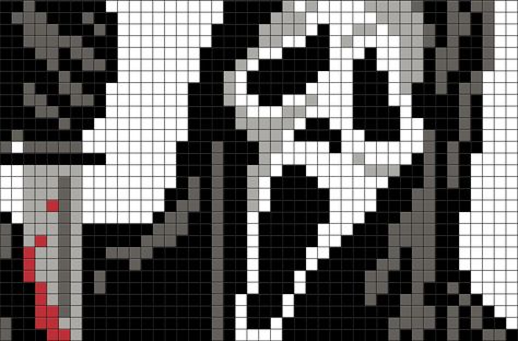 Ghostface Crochet Graph, Ghostface Grid Pattern, Ghostface Pixel Art Grid, Perler Bead Ghostface, Ghostface Cross Stitch Pattern, Scream Pixel Art Grid, Pixel Art Grid Halloween, Scream Cross Stitch, Halloween Pixel Art 32x32