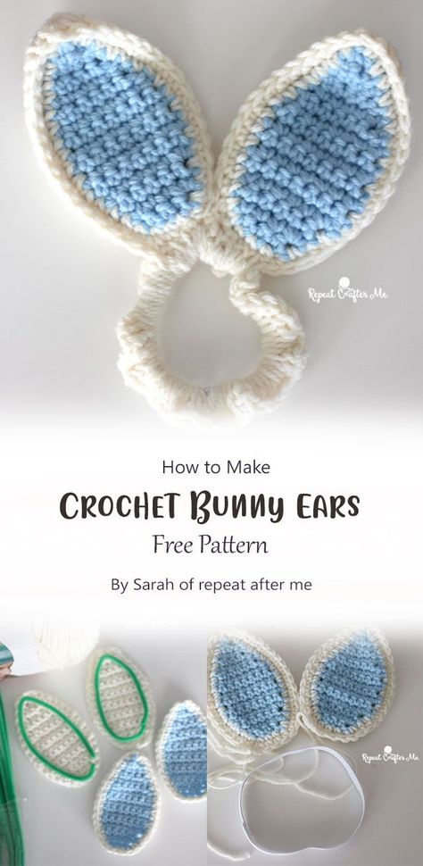 This pattern shows you how to crochet cute bunny ears. They are easy to make with no special stitches. Crochet Animal Scrunchies, Crochet Bunny Ears Headband, Crochet Rabbit Ears Free Pattern, How To Make Bunny Ears, Crochet Bunny Ears Free Pattern, Crochet Rabbit Ears, Crochet Animal Ears, Bunny Ears Pattern, Bunny Ears Crochet