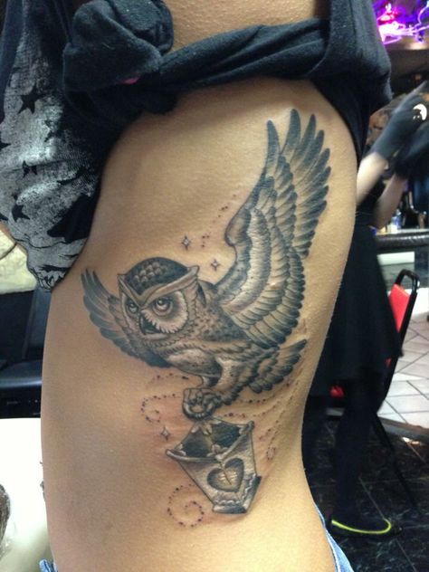 Owl rib tattoo. Owl Rib Tattoo, Rib Tattoo, Bucket List, Tattoos