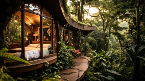 Costa Rican Jungle Lodge by Fateme Hosse|Visualization Jungle Cabin, Environment Architecture, Jungle Lodge, Jungle Home, Black Cabin, Slope House, Jungle House, Nosara, Concrete Architecture