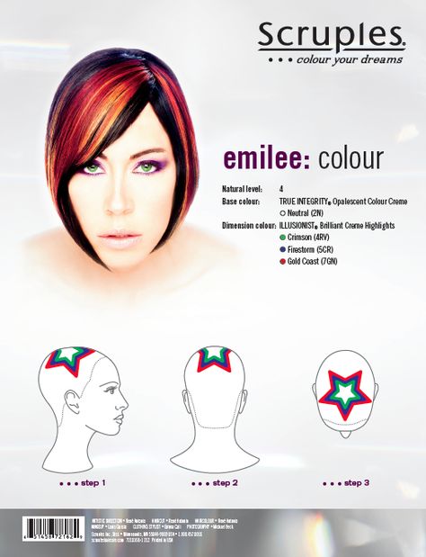 Scruples Hair color. I like the red highlights. Hair Color Sectioning, Creative Hair Color Placement, Foil Placement, Pinwheel Hair Color, Hair Color Placement, Two Color Hair, Hair Foils, Color Formulas, Creative Hair Color