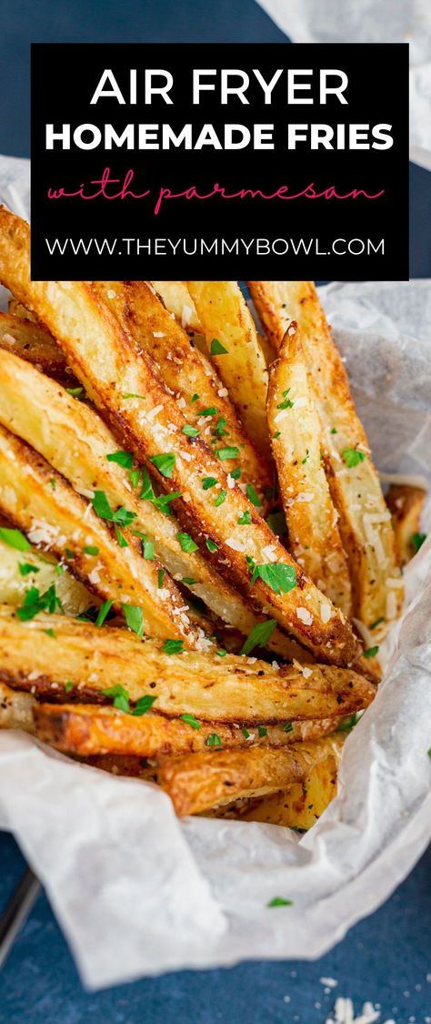 These Air Fryer French Fries are fresh, crispy, cheesy and a healthy homemade alternative to traditional deep-fried restaurant appetizers. Not only will your kids love these, but you’ll also appreciate how little it takes to make fries in an air fryer. Healthy French Fries, Air Fry French Fries, Air Fryer Fries, Cheesy Fries, Air Fryer French Fries, Restaurant Appetizers, Homemade Fries, French Fries Recipe, Crispy French Fries