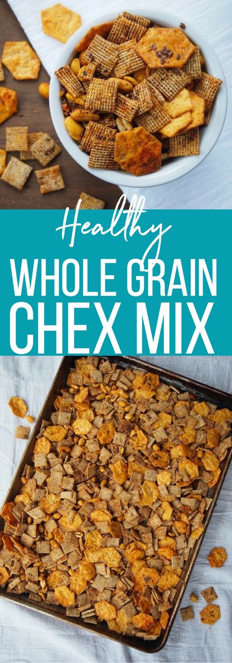 Healthy Whole Grain Chex Mix is perfect for snacking! Healthy Homemade Chex Mix Recipe, Diy Chex Mix Recipes Healthy, Chex Mix Healthy Recipes, Healthier Chex Mix Recipes, Low Fat Chex Mix Recipes, Healthy Party Mix Recipe, Healthy Chex Mix Recipes Homemade, Healthy Fall Snack Mix Recipes, Healthy Snack Mix Recipes Clean Eating