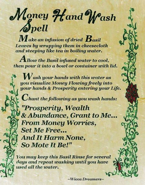 Money Hand Wash Spell (Printable Spells) – Witches Of The Craft® Spell For Money, Witchy Spells, Money Spells Magic, Powerful Money Spells, Hoodoo Spells, Witchcraft Spells For Beginners, Money Spells That Work, Spells For Beginners, Luck Spells