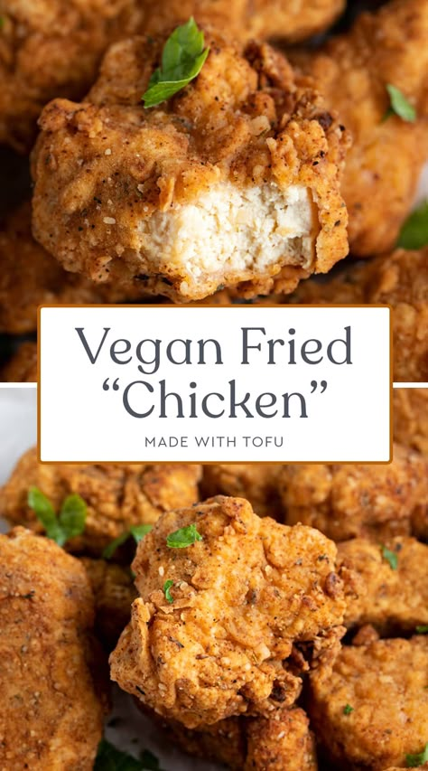 Crispy vegan fried "chicken" is a perfect plant-based recipe. The easy double breading is seasoned perfectly, and marinated tofu creates a juicy, flavorful "meat" that really does taste just like chicken. Vegan Meat Recipe, Vegan Fried Chicken, Tofu Recipes Vegan, Vegan Fries, Marinated Tofu, Vegan Chicken, Tofu Dishes, Vegan Tofu, Vegan Meat