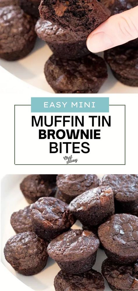 Save this Easy Mini Muffin Tin Brownie Bites Recipe. These homemade brownie bites are super easy to make and freeze beautifully. They’re made with all of the standard chocolate brownie ingredients, but made in a mini muffin tin instead of a baking dish. Poppable and delicious! These taste just like little bites brownies from your childhood. Follow Chef Savvy for more chocolate dessert recipes! Muffin Tin Recipes Dessert, Mini Muffin Brownies, Mini Muffin Tin Recipes, Health Dessert Recipes, Mini Brownie Bites, Brownie Bites Recipe, Chef Savvy, Homemade Brownie, Mini Brownies