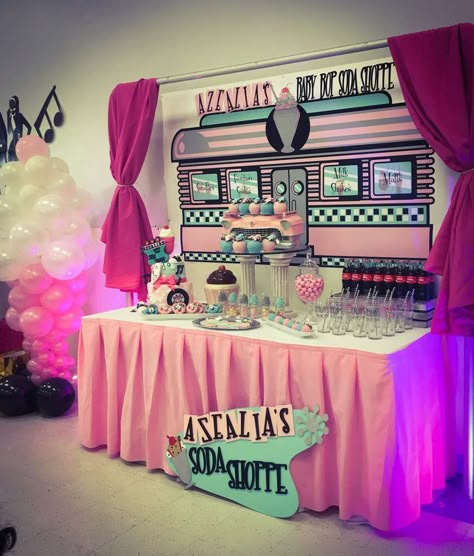 SOCK HOP Baby Shower Party Ideas | Photo 3 of 11 Sock Hop School Dance, Soda Shoppe Party Ideas, 50s Sock Hop Party Ideas, Sock Hop Party Ideas, Sock Hop Decorations, 1950s Party Ideas, 50s Party Decorations, Grease Themed Parties, Grease Theme