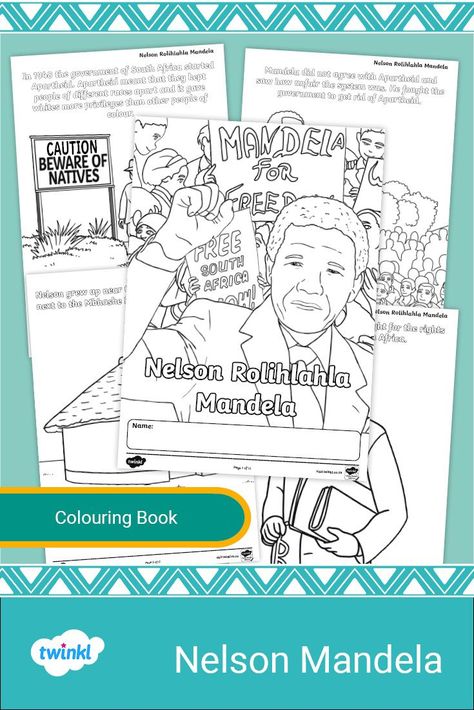 Mandela Colouring, Nelson Mandela Activities, Nelson Mandela Day, Mandela Day, Different Races, Nelson Mandela, Colouring Book, Life Story, Stories For Kids