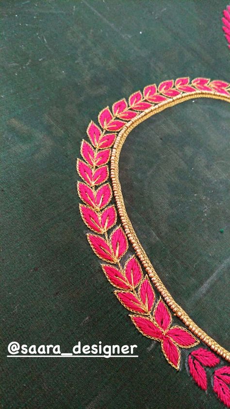 Maggam Work Blouse Designs Tracing Paper, Latest Blouse Embroidery Work, Very Simple Thread Work Blouse Design, Simple Thread Work For Blouse, Thread Embroidery Neck Designs, Simple Thread Aari Work Design, Thread Blouse Designs, Hand Embroidery Blouse Designs Thread, Thread Aari Work Blouse Designs