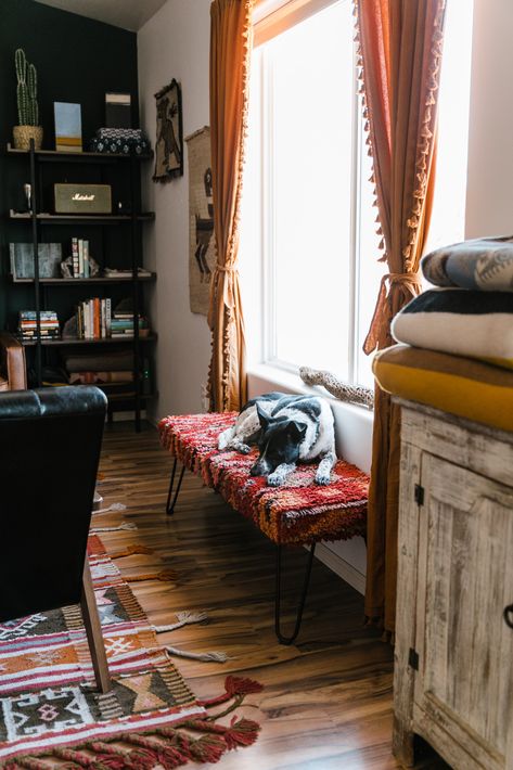 Hearnes Home Tour Part Two: Our Dark Green Living Room + Bright Kitchen | in Moab, Utah Southwestern Interior Design, Southwestern Style Home, Southwest Interior, Southwestern Interior, Southwestern Living Room, Southwest Style Home, Southwest Modern, Coop Decor, Dark Green Living Room