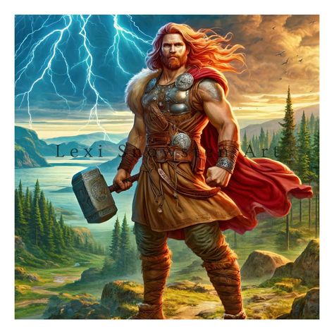 Thor, Norse God of Thunder and Strength, Digital Art Print, Wall Decoration, Vintage Mythology Illustration Thor Offerings, Thor Norse God, Norse Thor, Intricate Armor, Mythology Illustration, Thor Superhero, God Of Thunder, Norse Myth, Ancient Myths