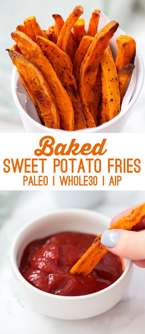 Baked Sweet Potato Fries (Paleo, Whole30, AIP) - Unbound Wellness Sweet Potato Fries Whole 30, Whole 30 Sweet Potato Fries, Aip Sweet Potato Fries, Aip Sweet Potato, Aip Veggies, Mom Calling, Potato Fries Baked, Unbound Wellness, Baked Sweet Potato Fries