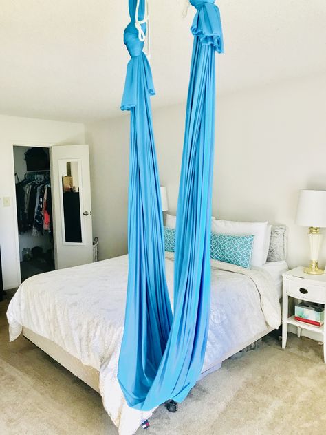 Bedroom yoga swing. Hammock. Yoga Hammock In Room, Aerial Hammock In Bedroom, Aerial Silks In Bedroom, Hammocks For Bedrooms, Hanging Hammock In Bedroom, Hammock In Bedroom Kids, Ariel Silks In Bedroom, Swings In Bedrooms, Hamicks In Bedrooms