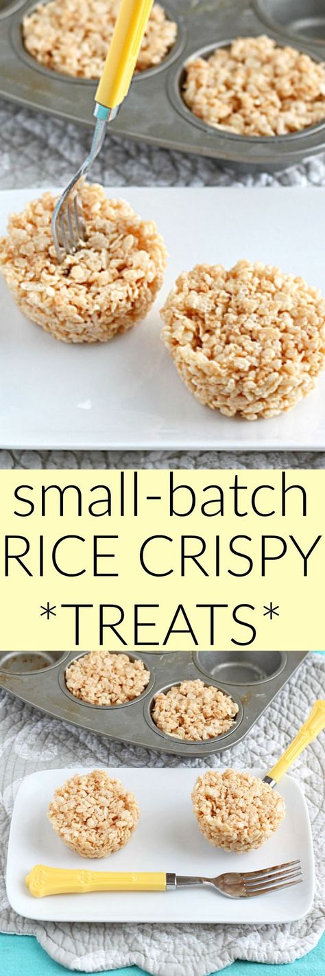 A small batch of rice krispie treats. Make it in a muffin pan for 4 servings. Or two :) Desserts For Kids Party, Party Rice, Mini Recipes, Batch Baking, Batch Recipes, Small Batch Baking, Krispie Treats Recipe, Krispy Treats, Single Serving Recipes