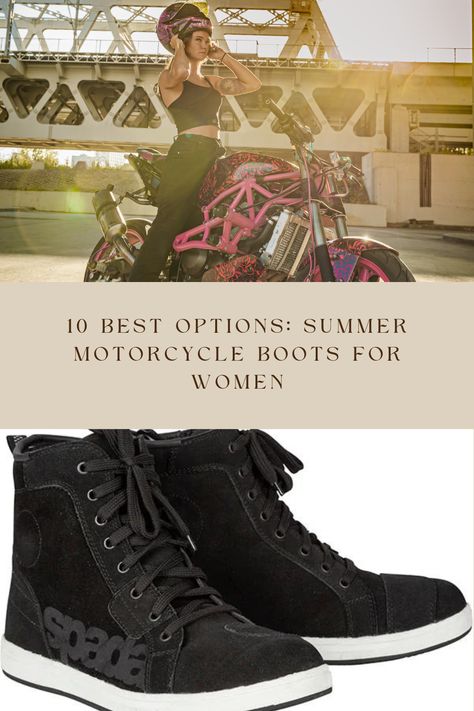 With the warm and sticky weather upon us, summer motorcycle boots offer us respite from the heat! Here are 10 of the best for women. Women Motorcycle Outfit Summer, Plus Size Motorcycle Outfit, Motorcycle Shoes For Women, Motorcycle Outfits For Women Summer, Women’s Biker Outfits, Ladies Motorcycle Outfits, Motorcycle Fashion For Women, Plus Size Motorcycle Gear For Women, Summer Motorcycle Outfit