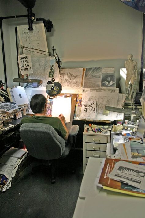 draw Studio Seni, Adam Kubert, Artist Workspace, Random Doodles, Art Studio Space, Art Studio Room, Bg Design, Art Studio At Home, Dream Studio